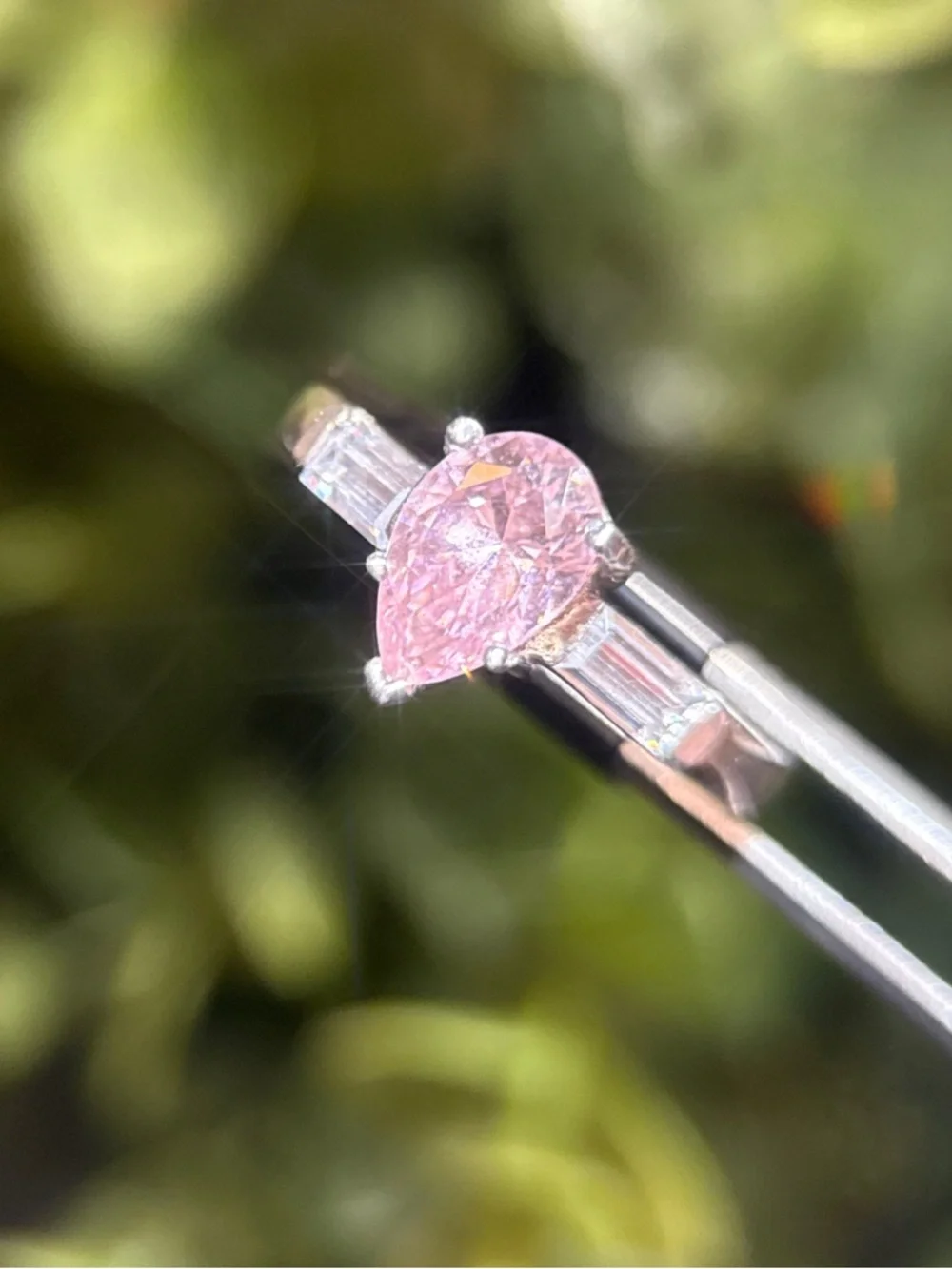 Silver 925‎ Pink Teardrop Solitaire Ring in Silver